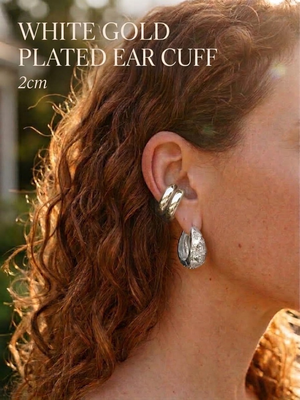 White Gold Plated Ear Cuff — Polished Silver-Tone Hoop (White Gold)